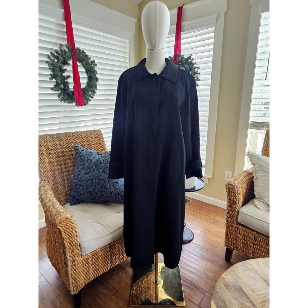 Gallery Womens Long Sleeve Button Front Black Long Trench Coat Jacket Size 8P